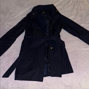Women’s Navy London Fog Removable Hooded Trench Coat
